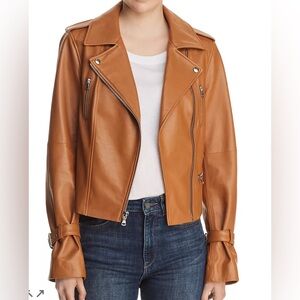 NWT PAIGE RAYVEN Toffee Leather Zip Moto Jacket sz M